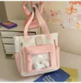 Pink canvas ita bag cute clear window backpack sweet style casual daypack for girls - Pink Tutoring Bag + Bow Bone