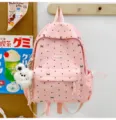 Pink polka dot school backpack Japanese cute large capacity casual bookbag for girls - With Charm / S / Pink