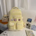 Yellow canvas school backpack cute ita bag with transparent pocket and sweet pins for teens - No Pendant / Yellow