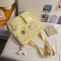 Korean style canvas tote backpack for students, casual multi-pocket yellow school bag. - Tutoring Bag / Yellow