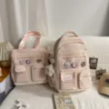 Pink school backpack and tote bag set for students, cute korean ins style daily bookbag. - Two-Piece Set / Pink