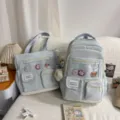 Korean style cute student school backpack and tote bag set for teens casual daily use. - Two-Piece Set / Blue