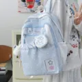 Sweet blue star print backpack with mini pouch and clear card slot for daily cute style. - No Pendant / Blue