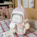 Sweet style cute star print lace double pocket pain backpack for teenage school girls. - No Pendant / Purple