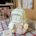 Sweet aesthetic ita backpack with clear window, lace trim, and star pattern for teen girls. - No Pendant / Green