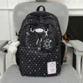 Black star print school backpack with mini pouch and cute plush pendant for students. - With Charm / Black