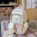 Sweet lace pain backpack for girls, pastel color star print double shoulder school bag - No Pendant / Blue