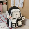 Sweet lace ita backpack with clear window, star print and cute dog charm for students. - With Pendant / Black