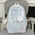 Sweet Japanese style light blue star print school backpack with lovely star pendant. - With Charm / Blue