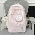 Pink star print student backpack, cute sweet style casual daypack with mini pouch. - With Charm / Pink