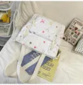 Casual white canvas backpack for school girls, cute star print bookbag and commuter tote bag. - White Tuition Bag (No Charm)