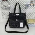 Black star print canvas tote bag, lightweight casual crossbody bag for students and daily use. - Tutoring Bag No Pendant / Black