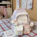 Sweet pastel ita backpack for student girls, cute star print lace clear window bookbag. - With Pendant / Purple