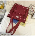 College style cute dark red canvas tote backpack, lightweight casual school bag with multi pockets. - Red Tutoring Bag [No Charm]