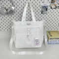 Japanese ins style white star pattern canvas crossbody bag with multiple pockets - Tutoring Bag No Pendant / White
