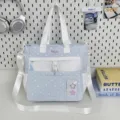 Sweet Japanese style blue star canvas messenger bag with top handles for student daily use. - Tutoring Bag No Pendant / Blue