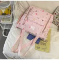 Cute pink student backpack variant, lightweight canvas casual school bag for girls daily commute. - Pink Tutoring Bag [No Charm]