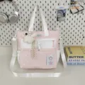 Pink star pattern canvas tote bag sweet style crossbody bag for students casual daily use - Cram School Bag with Pendant / Pink