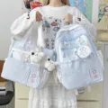 Japanese style sweet contrast color student backpack messenger bag star print cute. - Two-Piece Set With Pendant / Blue