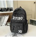 Black star print casual school backpack, large capacity laptop bag for teenagers and students - Black (No Pendant)
