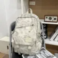 Casual grey camouflage backpack for students, lightweight multi-pocket travel daypack. - Large Without Pendant / White