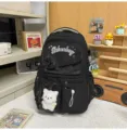 Zaino scolastico in stile giapponese per studenti grande capacita zaino nero con ciondolo orsetto - Spessore Resistente all'Usura Senza Ciondolo / Nero