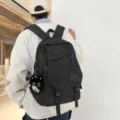 Stylish dark pattern casual backpack for daily student travel and outdoor leisure activities. - Large With Pendant / Black