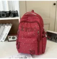 Red star print backpack large capacity school bag casual daily book bag for students - Red (Without Pendant)