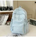 Light blue star pattern student backpack with large capacity, multiple pockets and stylish design. - Blue (No Pendant)
