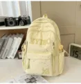 Cute star print canvas school backpack for teen girls and boys large capacity daily book bag - Yellow (No Pendant)