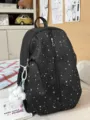 Black star print casual backpack for women, cute school bag with cute pendant and star zip. - With Pendant / L / Black
