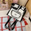 Colorblock student backpack stylish ita bag with clear pocket and cute star pattern for school - Tote Bag No Pendant / Black