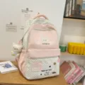Zaino scolastico a pois rosa per ragazze, dolce zaino da studente con grazioso pendente. - con portachiavi / Rosa