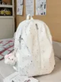 White star print casual backpack, sweet ins style school bag for daily travel and girls. - With Pendant / L / White