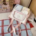 Dopamine style student school backpack with clear PVC display window and cute stars pattern - Tote Bag No Pendant / Pink
