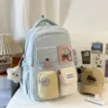 Cute colorblock school backpack for students, stylish casual daypack with multi pockets. - Pendant Style / Blue