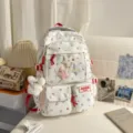 Korean style ins star print school backpack sweet two-piece set for students white - Red + Pendant + Star