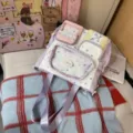 Color-block pastel backpack with clear window pocket, cute aesthetic school bag for students. - Tote Bag No Pendant / Purple