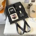 Black canvas multi-pocket backpack, stylish casual school bag variant in solid black tone. - Tutoring Bag No Pendant / Black