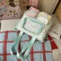 Cute pastel color-block school backpack with clear front pocket, sweet dopamine style. - Tote Bag No Pendant / Green