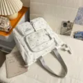 Korean ins style star print multi-pocket canvas backpack sweet student school bag daily use - Tote Bag Gray (Without Pendant Stars)