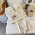 Ins style canvas backpack with multiple pockets, cute badges and large capacity for daily use. - Tutoring Bag No Pendant / White