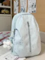 Cute light blue star print backpack for women sweet style aesthetic school bag casual daypack - With Pendant / L / Blue
