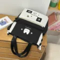 Zaino e borsa a tracolla in tela a pois neri e bianchi con simpatico stampa di gatto. - Borsa da Tutorato Senza Ciondolo / Nero