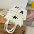 Zaino tote in tela a pois con simpatico design di gatto, elegante borsa scolare a due pezzi. - Borsa da Tutorato Senza Ciondolo / Bianco
