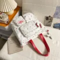 Korean style cute star print canvas backpack with multiple pockets and red straps for daily use. - Tutoring Bag Red (No Pendant No Star)