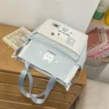 Carino zaino da studente a pois blu e borsa a tracolla variante con ricamo gatto dolce. - Borsa da Tutorato Senza Ciondolo / Blu
