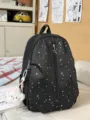 Korean style cute star print black backpack for women casual school bag with plush cat charm - With Pendant / S / Black