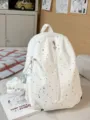 White Star Pattern Schoolbag Casual Travel Backpack for Women Daily Fashion Daypack Variant - With Pendant / S / White