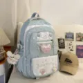 Sweet Japanese style polka dot star backpack sweet daily school bag for students and girls. - With Pendant And Heart Badge / Blue